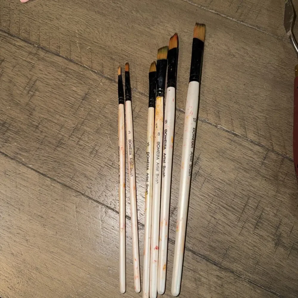 Bomeija Professional Watercolor Paint Brush Set 6 Pcs Slant Flat Well Loved Used